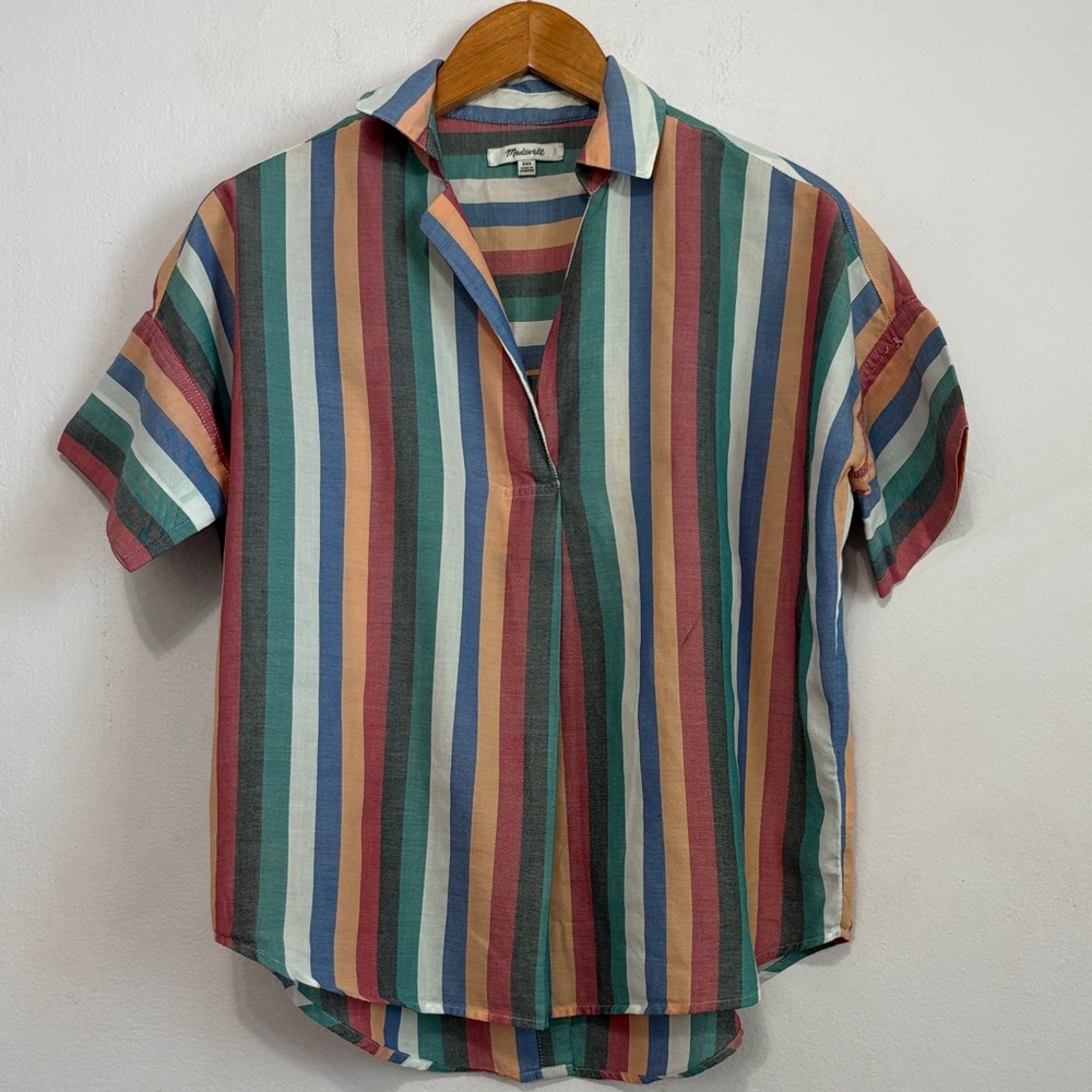 Madewell Striped Short Sleeve Button-Down in Multi Colors
